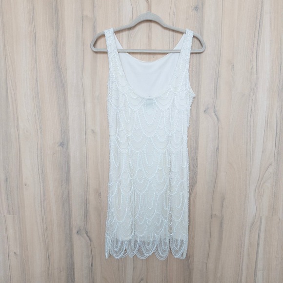 VTG Pisarro Nights Beaded Dress Sz 8 White Old Hollywood Cocktail Gatsby Bridal - Picture 5 of 7